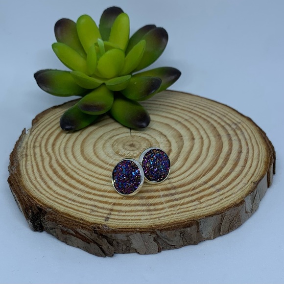 Sugar Druzy Multi Color Stainless Steel Earring Set - Picture 10 of 16